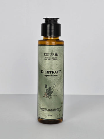 Zulfain 12 Extract Organic Hair Oil – Enriched with Vitamin E, Castor & Rosemary Oil