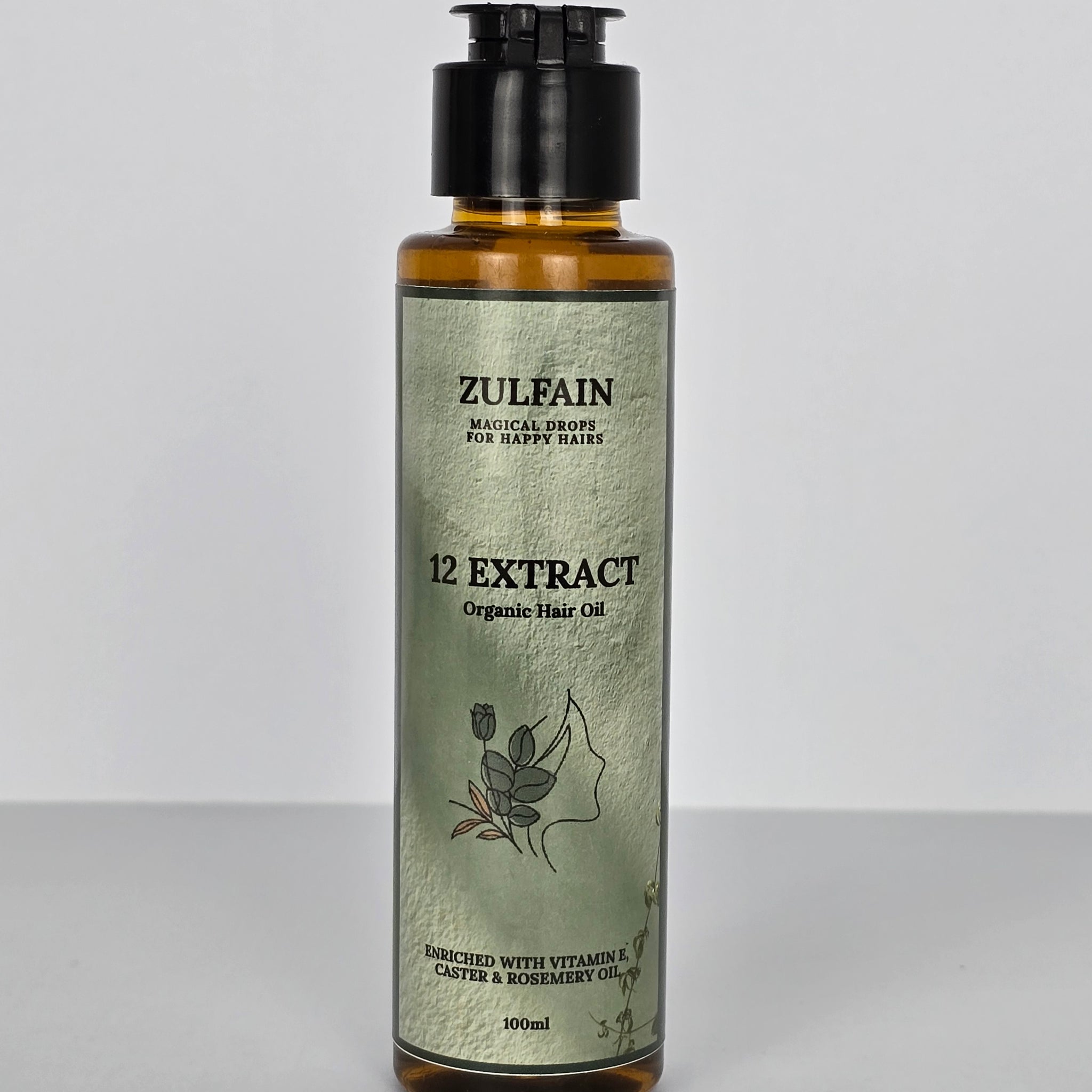 Zulfain 12 Extract Organic Hair Oil – Enriched with Vitamin E, Castor & Rosemary Oil